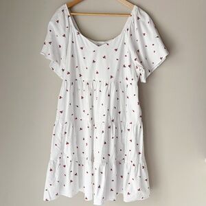 SO White Strawberry Print Tiered Mini Dress